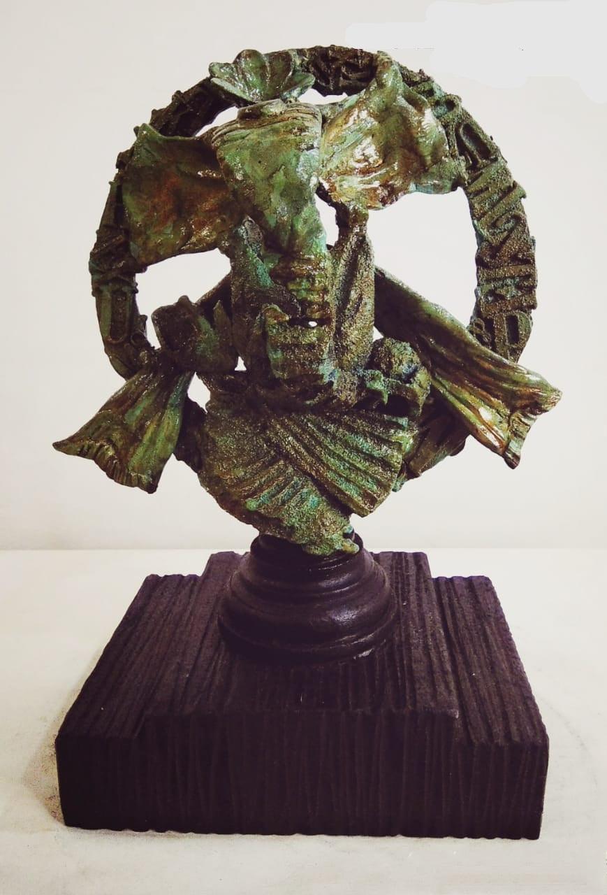 Religious sculpture titled 'Shree', 12x8x6 inches, by artist Prasad Talekar on Bronze