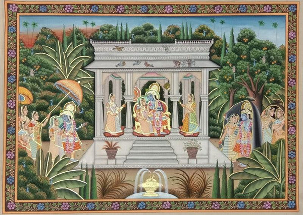 Shree Krishna Radha Traditional Art by Surkhi Arts | ArtZolo.com