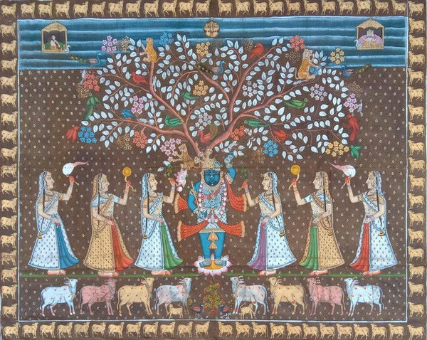 Shreenath Ji Khajdi Tree Traditional Art by Surkhi Arts | ArtZolo.com