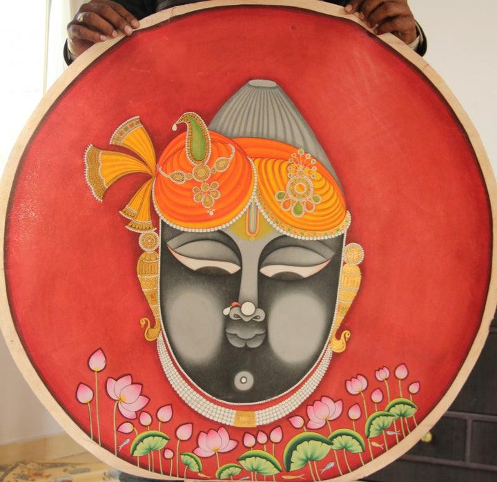 Shrinath Ji Face Attire Pichwai Painting Traditional Art by Yugdeepak Soni | ArtZolo.com