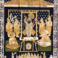 Religious pichwai traditional art titled 'Shrinathj 4', 66x40 inches, by artist Pichwai Art on Cloth