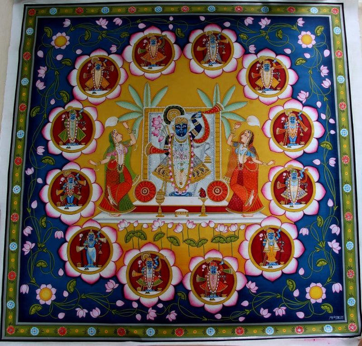 Shrinathji 12 Pichwai Painting Traditional Art by Yugdeepak Soni | ArtZolo.com