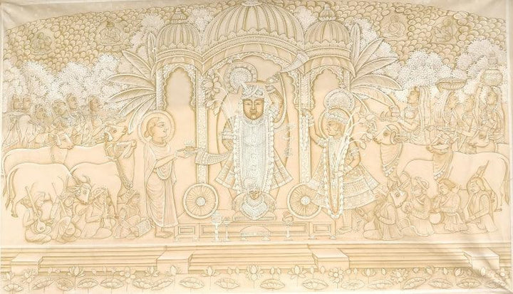 Shrinathji Monochrome Traditional Art by Pichwai Art | ArtZolo.com