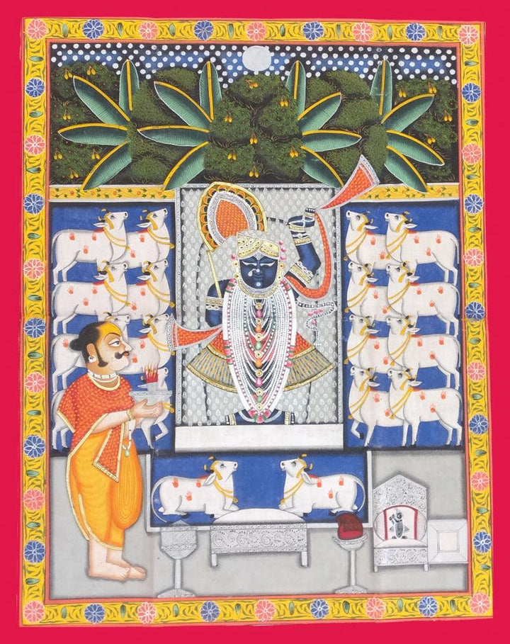 Shrinathji With Devotees And Kamdhenu Traditional Art by Unknown | ArtZolo.com