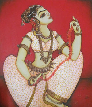 Figurative acrylic painting titled 'Shringar', 36x30 inches, by artist Rahul Phulkar on Canvas