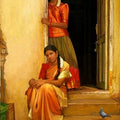Figurative oil painting titled 'Sisters', 24x16 inches, by artist S  Elayaraja on Canvas