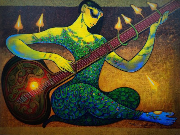 Sitar Painting by Ramesh Gujar | ArtZolo.com