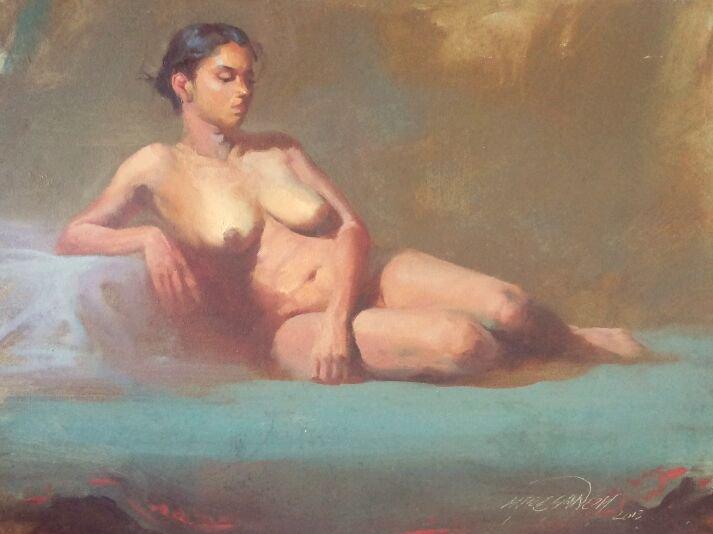 Sitted Nude Painting by Ganesh Hire | ArtZolo.com