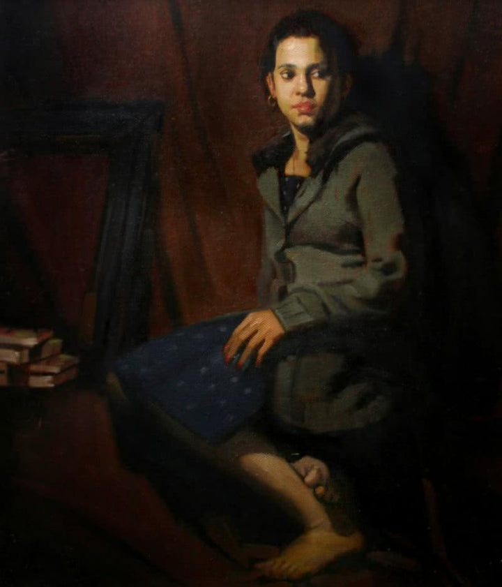 Sitting Lady 1 Painting by Mahesh Soundatte | ArtZolo.com