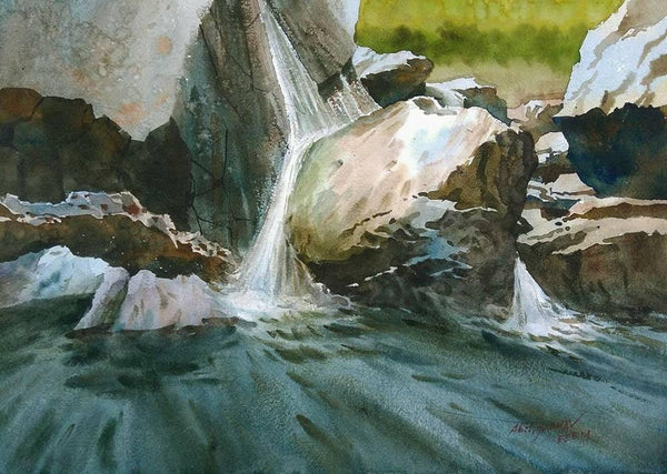 Small Waterfall Painting by Abhijit Jadhav | ArtZolo.com