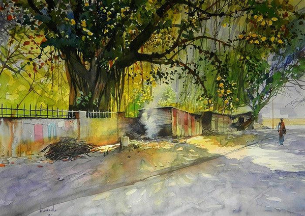 Smoke By The Road Side Painting by Bijay Biswaal | ArtZolo.com