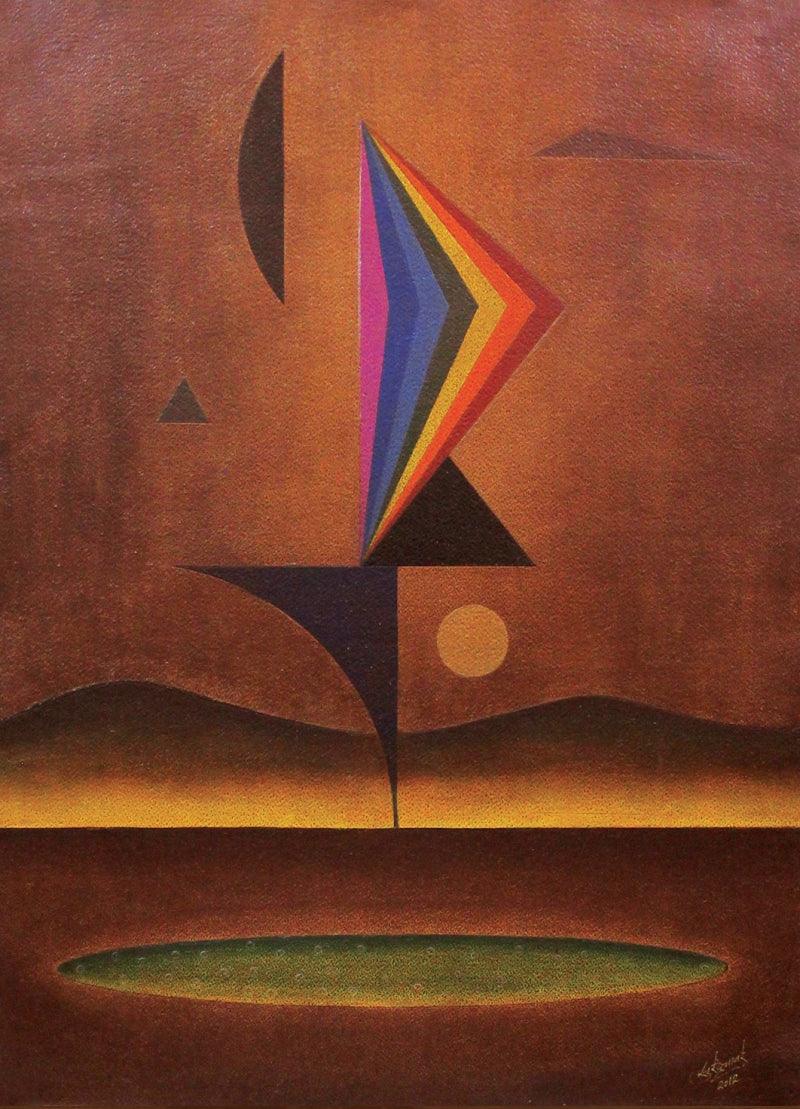 Abstract acrylic painting titled 'Solitude 2', 30x22 inches, by artist Surendra Chaware on Paper