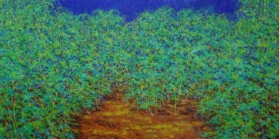 Nature oil painting titled 'Solitude', 36x72 inches, by artist Pardeep Singh on Canvas