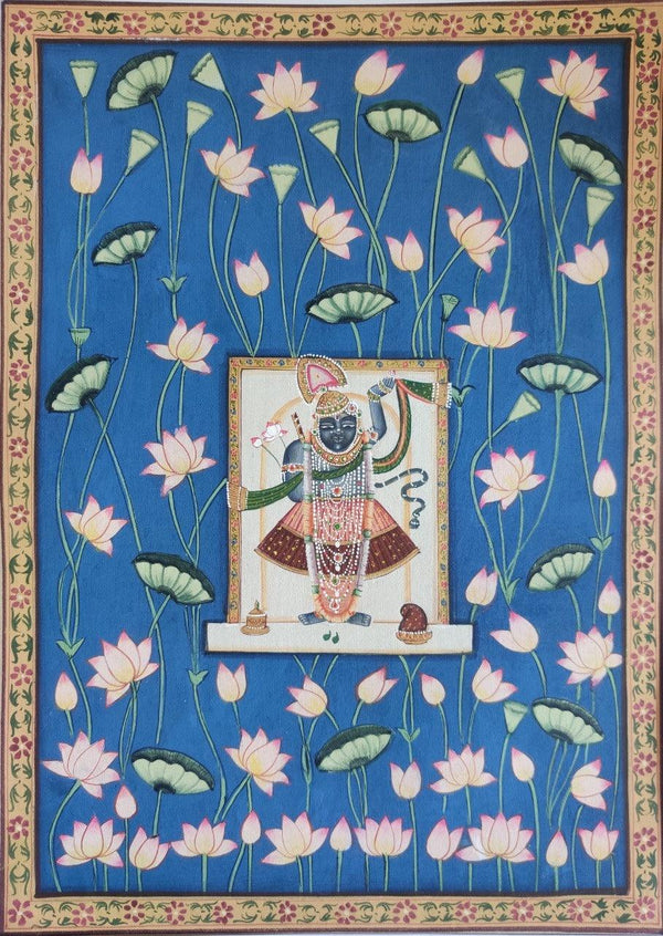 Sreenathji Lotus Pichwai Traditional Art by Pichwai Art | ArtZolo.com