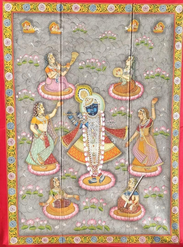 Srinathji In Kamal Talai Traditional Art by Pichwai Art | ArtZolo.com