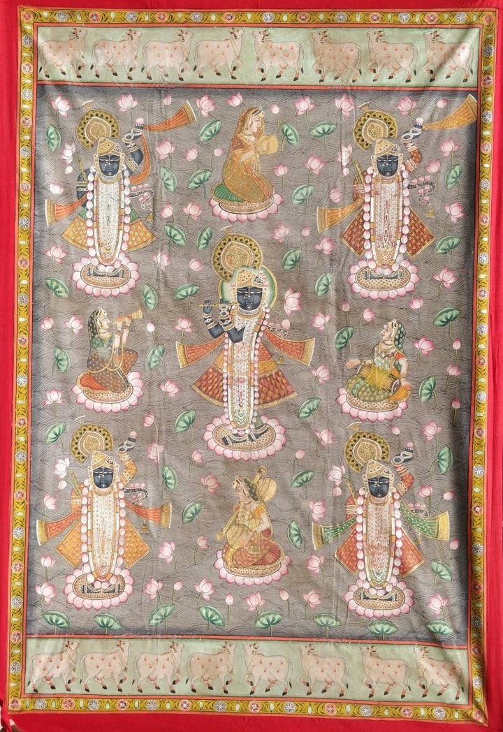 Srinathji In Kamaltalai Pichwai Traditional Art by Pichwai Art | ArtZolo.com