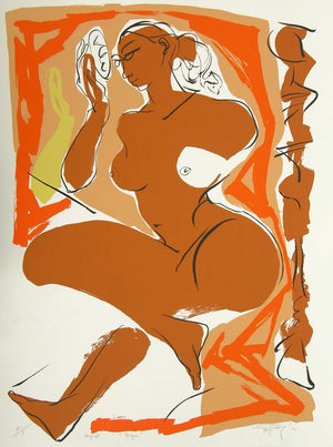 Figurative serigraphs painting titled 'Sringar', 40x30 inches, by artist Jatin Das on Paper