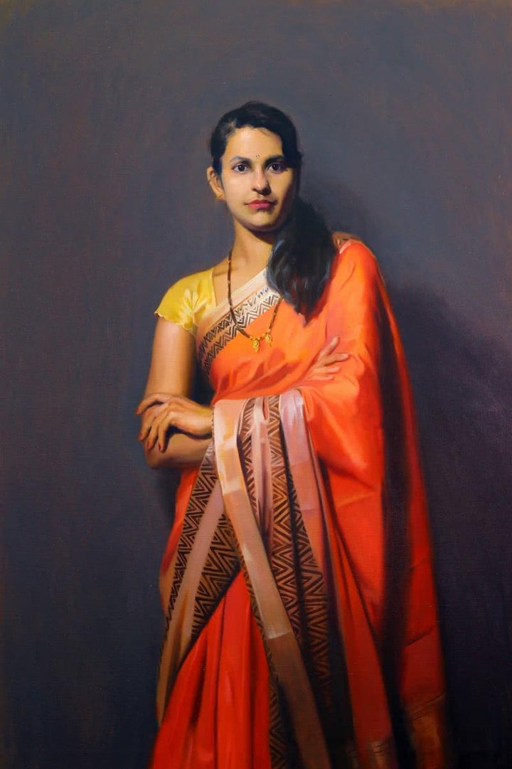Standing Lady 1 Painting by Mahesh Soundatte | ArtZolo.com