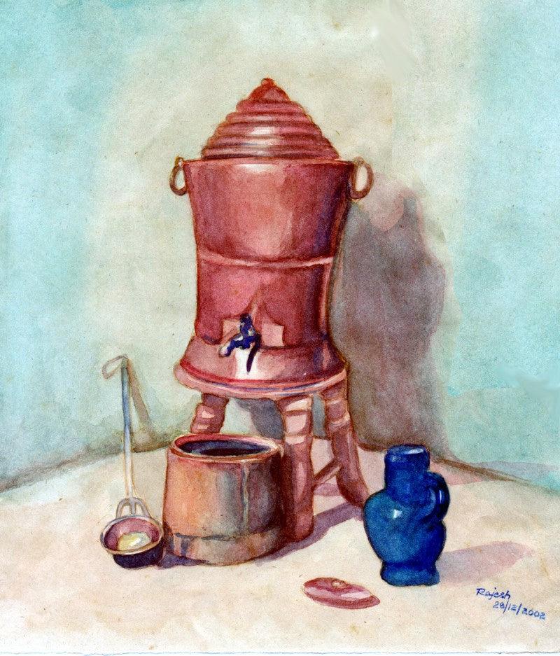Still-life watercolor painting titled 'Still Life 1', 12x9 inches, by artist Guru Rajesh on Paper