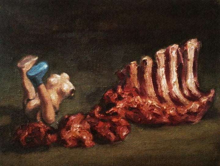 Still Life With Meat And Toy Painting by Aditya Puthur | ArtZolo.com