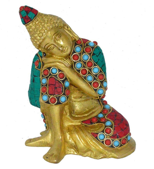 Stone Studded Buddha On Knee Handicraft by Brass Handicrafts | ArtZolo.com