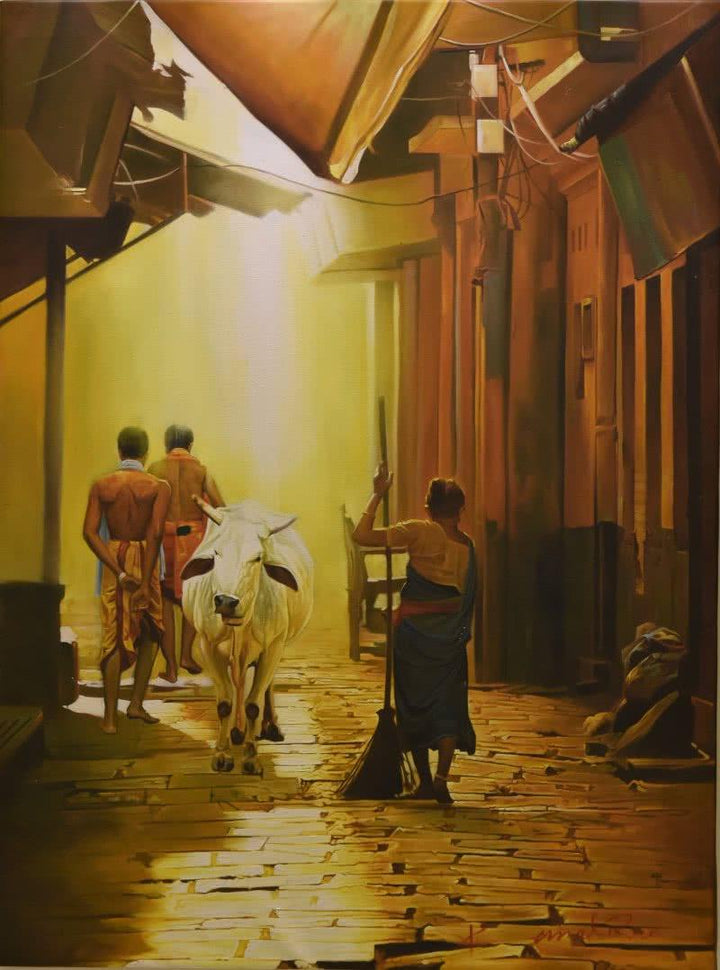 Street Of Banaras Painting by Kamal Rao | ArtZolo.com