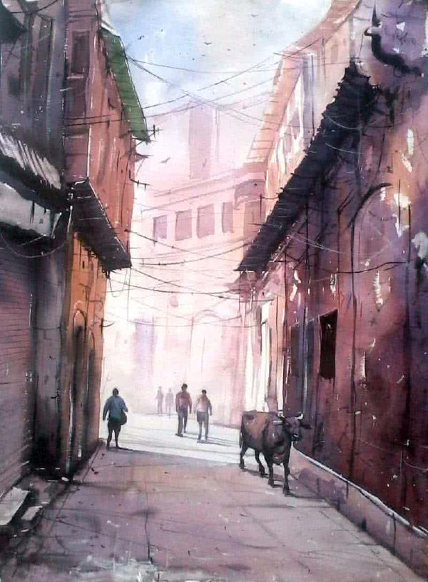Street Of Varanasi Painting by Amit Kapoor | ArtZolo.com