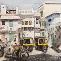 Cityscape watercolor painting titled 'Streets Of Udaipur', 16x12 inches, by artist Mrutyunjaya Dash on Paper