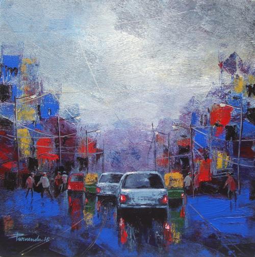 Strom In City Painting by Purnendu Mandal | ArtZolo.com