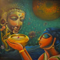 Religious acrylic painting titled 'Sujata', 24x24 inches, by artist Sumon Naskar on Canvas