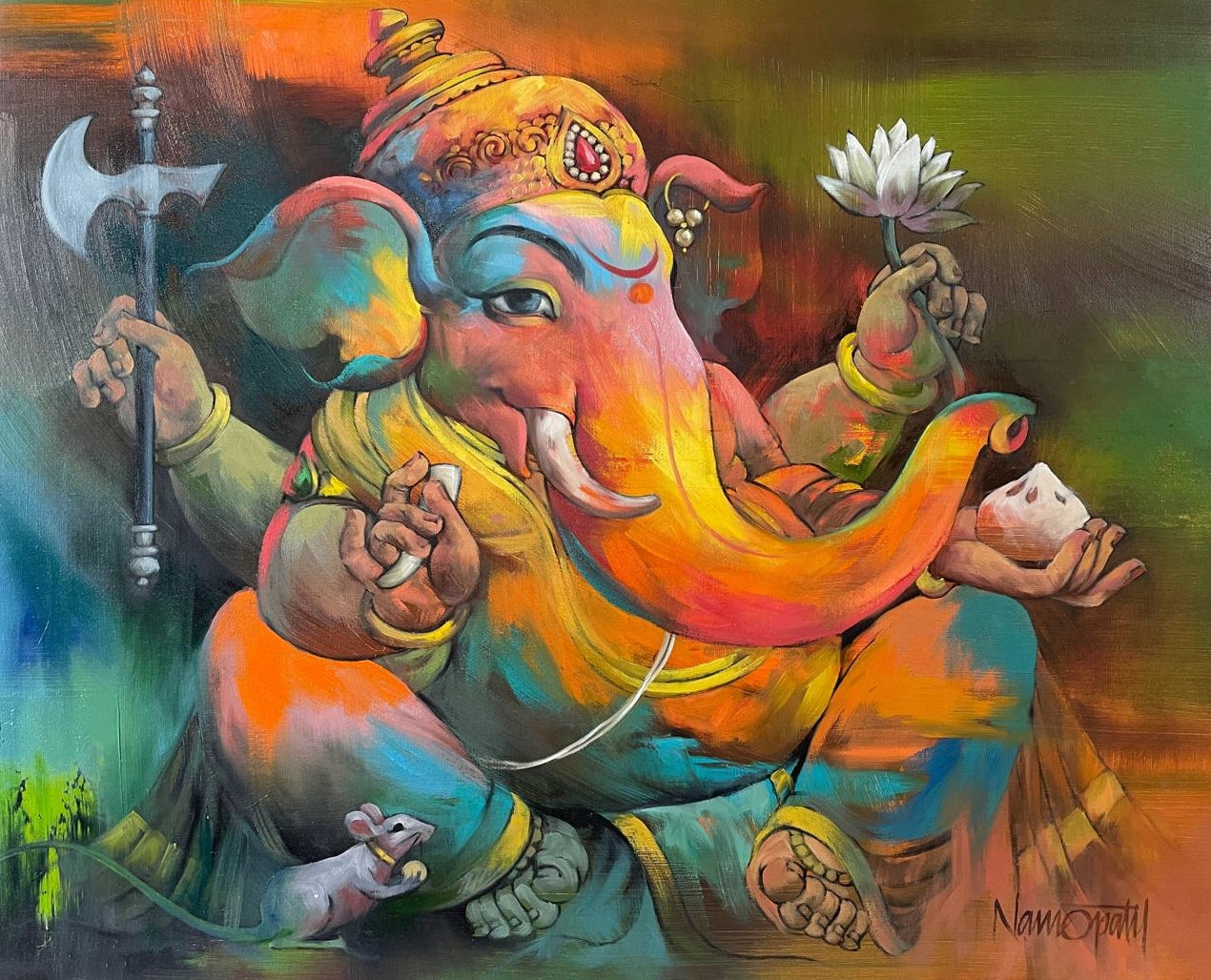 In-situ view of Namdev M Patil's 'Sumukha' painting in a room