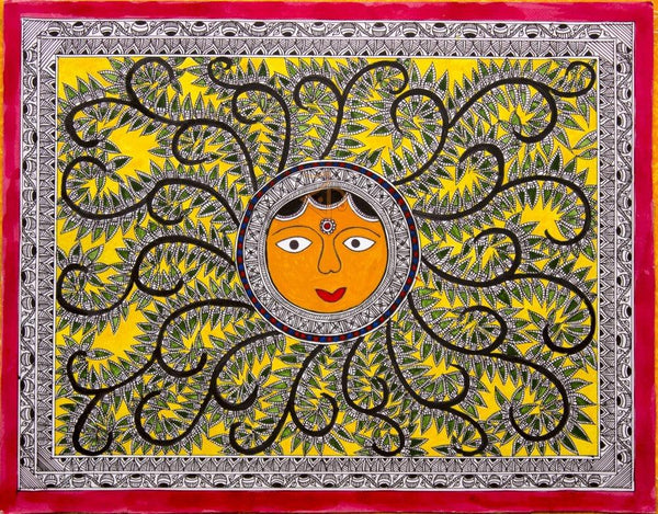 Sun Madhubani Painting Traditional Art by Kalaviti Arts | ArtZolo.com
