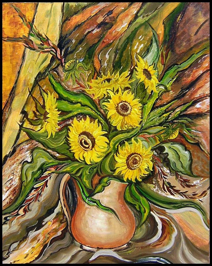 Sunflowers In A Vase Painting by Manju Lamba | ArtZolo.com