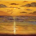 Seascape acrylic painting titled 'Sunset', 16x20 inches, by artist Chandrashekhar P Aher on Canvas