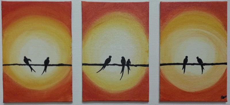 Abstract acrylic painting titled 'Sunset', 12x9 inches, by artist Gayathri Nair on Canvas Board