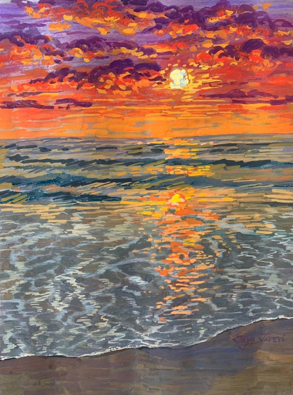 Sunset At Beach Painting by Jaya Javeri | ArtZolo.com