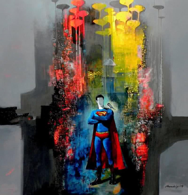 Superman Painting by Pradip Sengupta | ArtZolo.com