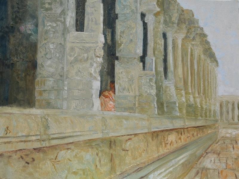 Cityscape oil painting titled 'Surrender', 30x40 inches, by artist Jaya Javeri on Canvas