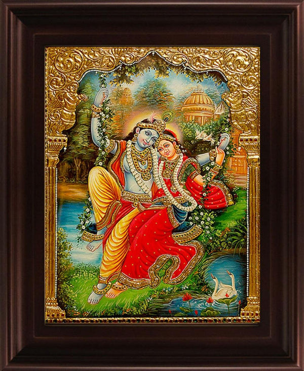 Swinging Radha Krishna Tanjore Traditional Art by Myangadi | ArtZolo.com