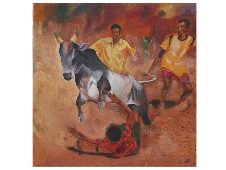 Tamilnadu Bull Fight Painting by Vignesh Kumar | ArtZolo.com