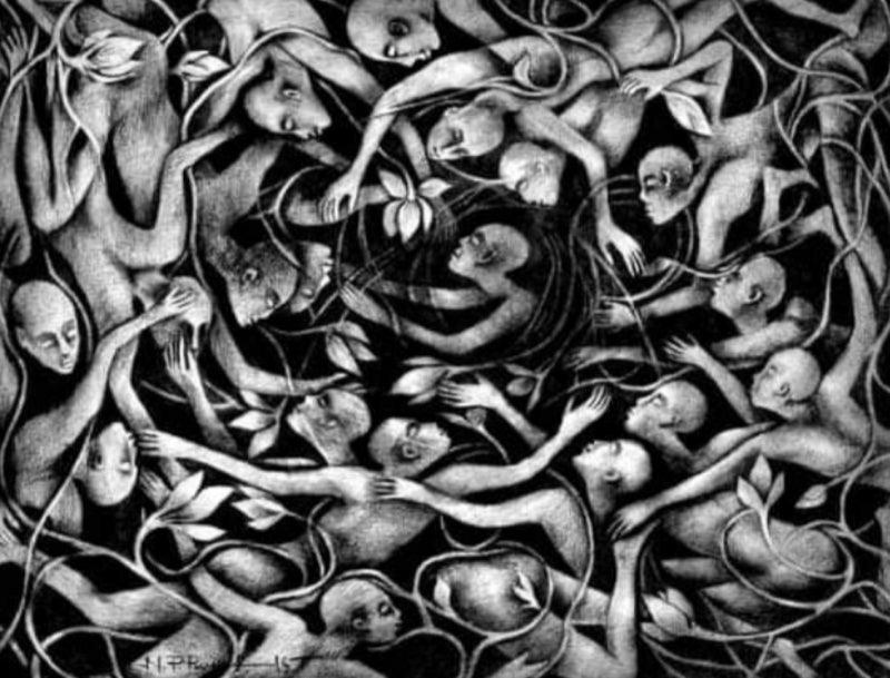 Figurative charcoal painting titled 'Target', 27x21 inches, by artist N P Pandey on Paper