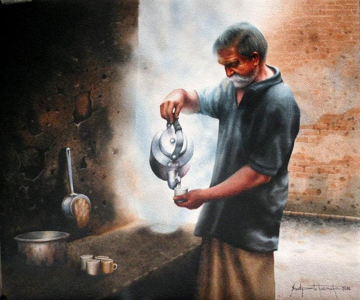 Tea Stall Painting by Sudipta Karmakar | ArtZolo.com