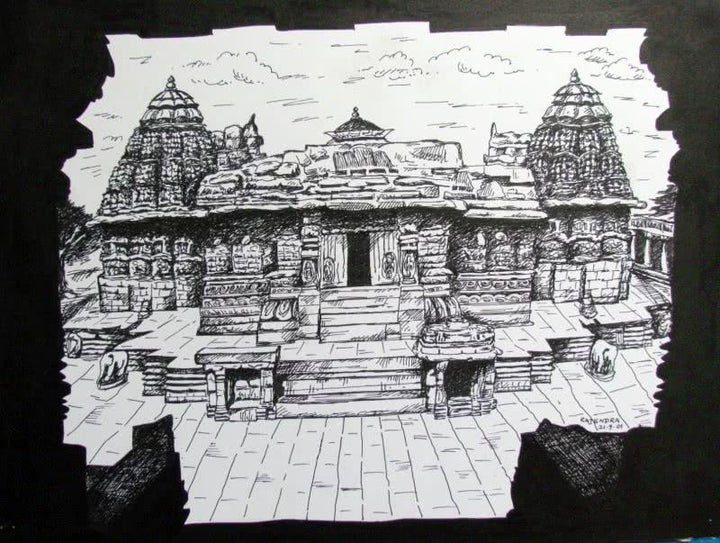 Temple Drawing by Rajendra V | ArtZolo.com