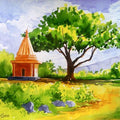 Landscape watercolor painting titled 'Temple', 15x11 inches, by artist Rahul Salve on Paper