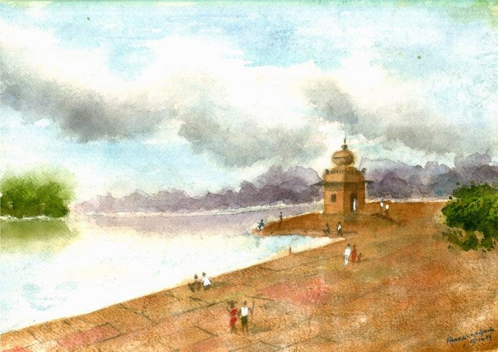 Temple At Riverside Painting by Ramessh Barpande | ArtZolo.com