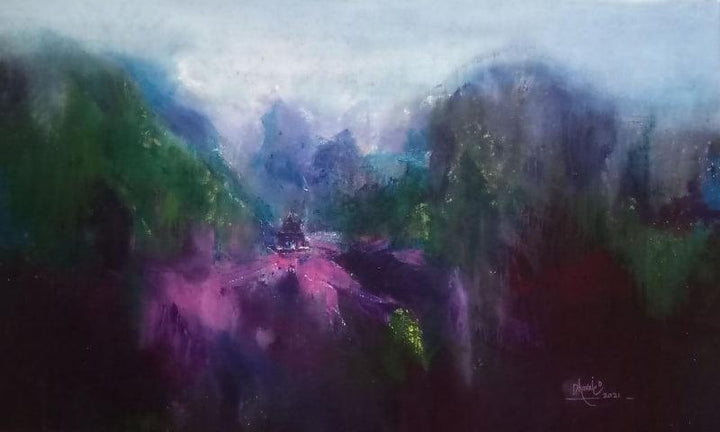 Temple N The Mountains Painting by Dnyaneshwar Dhavale | ArtZolo.com