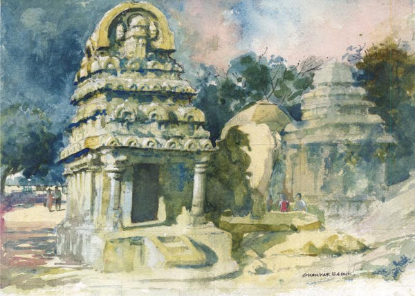 Temple Watercolor Painting by Sankara Babu | ArtZolo.com