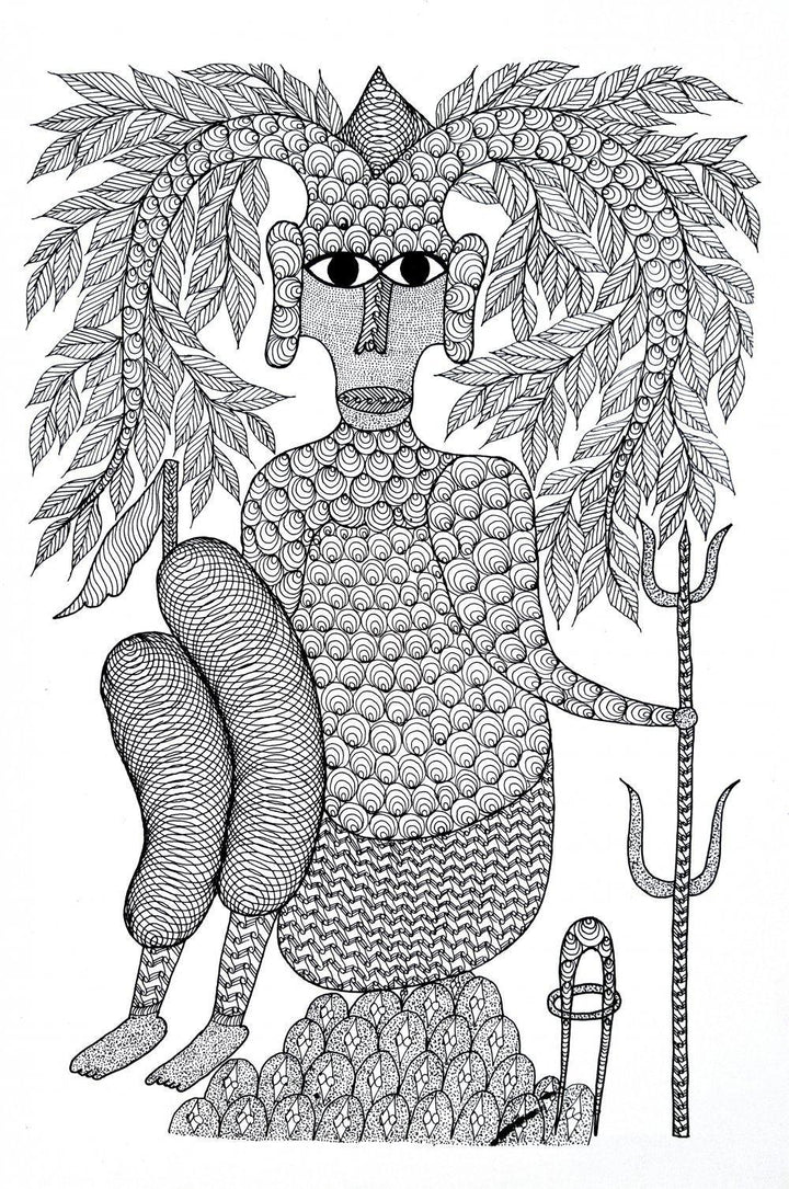 Thakur Dev Baba Creator Of Earth Gond Traditional Art by Umaid Singh Patta | ArtZolo.com