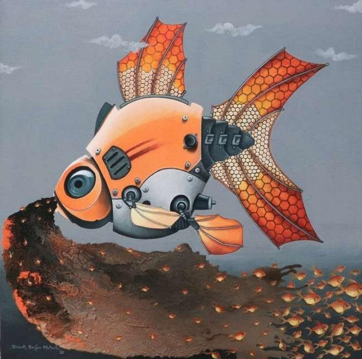The Birth Of Fish From Mechanical Fish Painting by Bikash Mohanta | ArtZolo.com