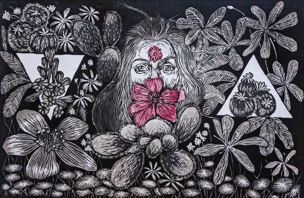 The Blooming Cactus Printmaking by Prachi Sahasrabudhe | ArtZolo.com